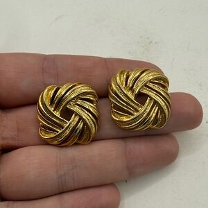 Vintage Naiper Gold Tone Knot Statement Earrings Studs Classy Bulky